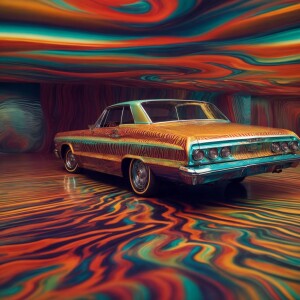 Create a digital painting of a 1964 Impala, resplendent with a c...