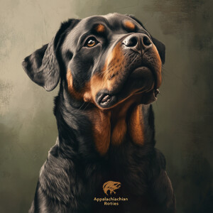 Create an image of a noble Rottweiler dog with a visible, brande...