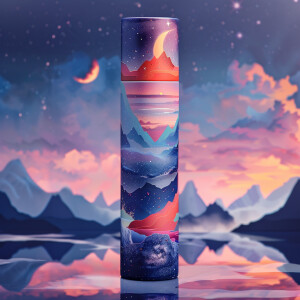 Luxurious product package, bottle, mountains and sea and univers...