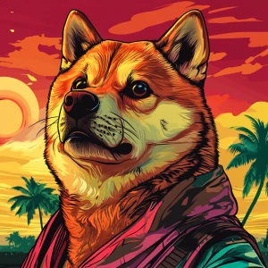 MEME DOGE in GTA art style, dsvsv, in the style of a Grand Thef...