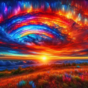 A sunset with multiple colors, like a rainbow brilliance.