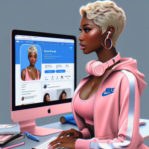 A beautiful light skin African American woman with with a pink j...