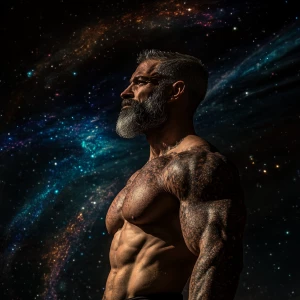 In a cosmic landscape where vibrant energy streams twist across...