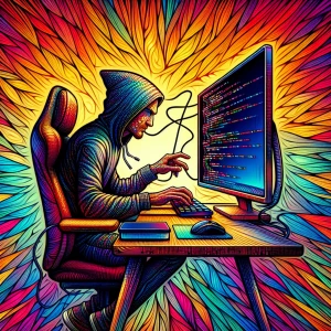 a programmer with one PC and one Monitor. Colorfully.