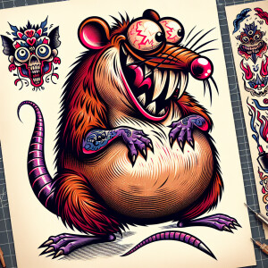 Ed roth rat fink in an new school tattoo style