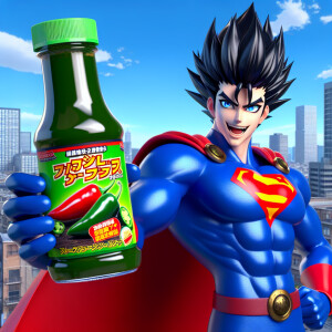Superman promoting jalapeño pepper sauce