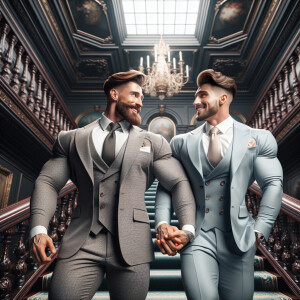 A grand, opulent staircase serves as the backdrop for a heartwar...