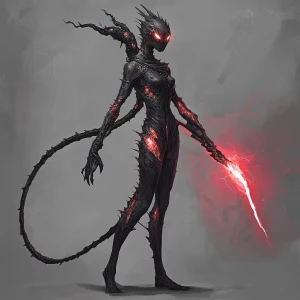 Create an image of a female alien in the style of A Nyolcak, wie...