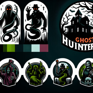 Design a horror-themed logo for a ghost hunting team, incorporat...