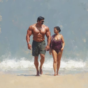 hyperrealism  digital painting.a muscular sweaty villain man, wa...