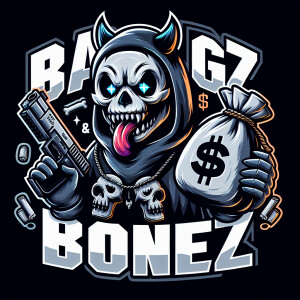 Create a logo featuring a cartoonish, horror-inspired bear weari...