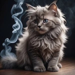 Long-haired cat made out of smoke