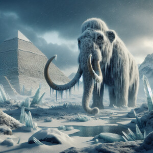 Depict a chilling apocalyptic ice age setting with a frozen wool...