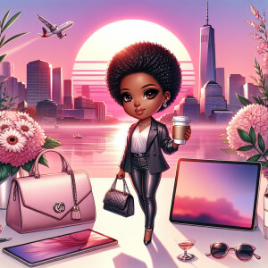 Create an image of a luxurious morning scene with a pink sunrise...