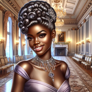 A realistic airbrushed illustration of a beautiful African Ameri...