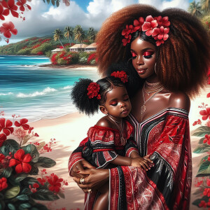 A tender depiction of a Bohemian mother with her child, both sty...