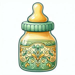 cute adorable yellow and green baby bottle glossy water color 20...