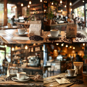 Create a warm and inviting image featuring a rustic wooden table...