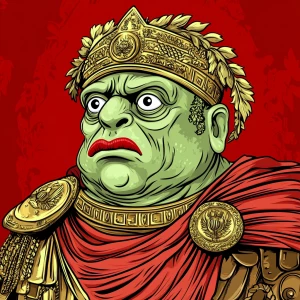 Pepe with pumped-up lips of a bright red color in carton style...