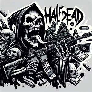 I see an image that features a highly stylized and graphic desig...