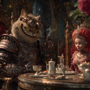 A realistic steampunk fantasy scene, ultra-detailed: the Cheshir...