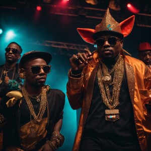 Gremlins dressed in vibrant, trendy hip-hop attire complete with...