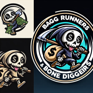 Design a circular logo featuring a cartoon character of a little...