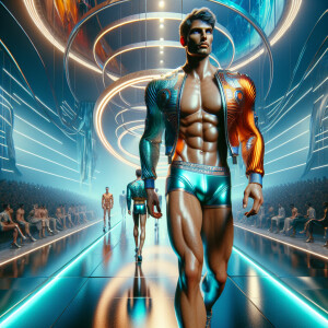 A captivating 3D render of a confident, stunningly handsome gay...