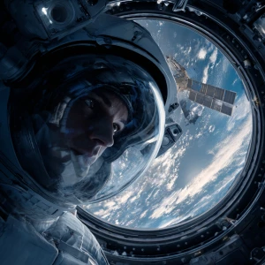Create an image of an astronaut wearing a space suit, visibly fl...