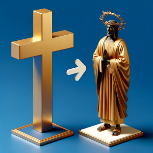 make 3-D realistic gold cross, African-American, Jesus, playing...