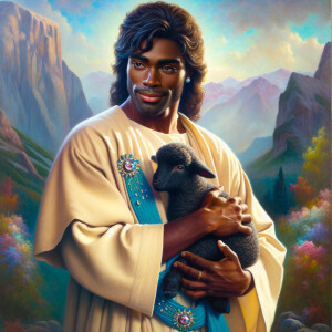 Oil painting of an African-American man resembling Jesus Christ,...