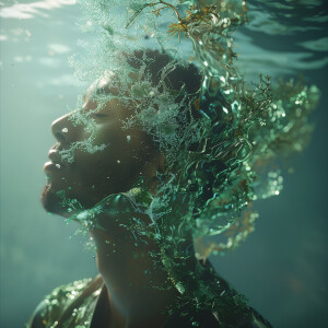 Create a vivid animation showcasing sea moss underwater, glowing...