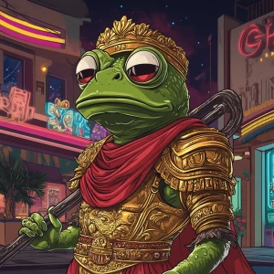 Pepe the Frog in carton style dressed as an ancient Roman empero...