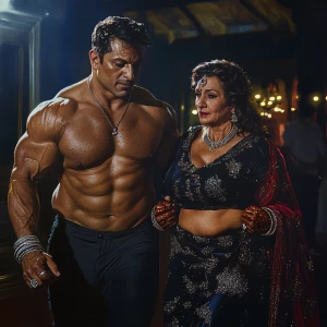 Photorealism,realism,a bodybuilder man ,walking with his 50 year...