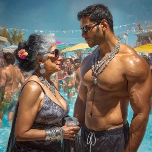 Hyperrealism, a punjabi   mother in law, in her late 50s,  weari...