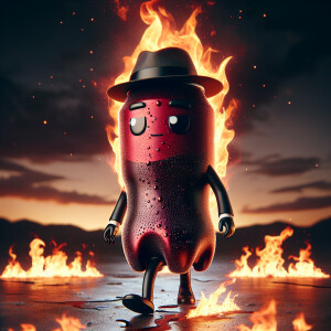 Coca-cola in business suit and hat stay in flame