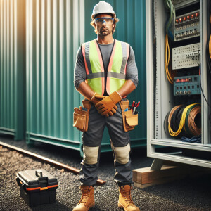 A cable technician featuring a white male wearing all his safety...
