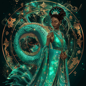 Create a full-body illustration of an Empress embodying a blend...