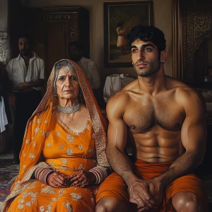 Realistic art 1:1, a muscular sweaty man with a well-built physi...