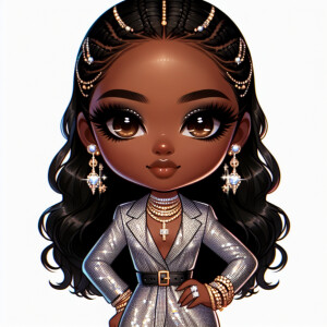 Create an image of a chibi African American girl exuding confide...