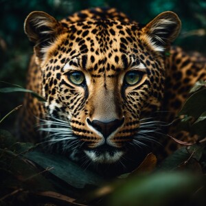 A leopard face staring straight at the camera