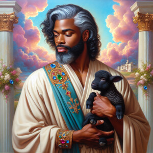 Oil painting of an African-American man resembling Jesus Christ,...