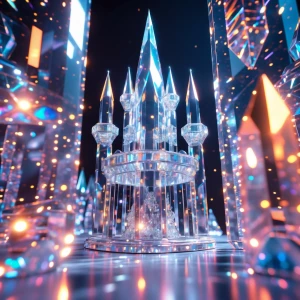 In the midst of a shimmering dreamy VR escape room, a towering c...