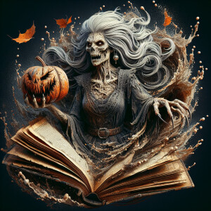 A macabre demonic woman that is weathered leathery skinned and v...