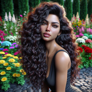 Beautiful sexy asian girl with long curled hairs wearing short d...