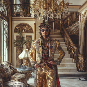 And ostentatious man dressed like Liberace in an ostentatious ma...