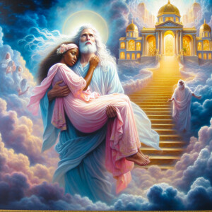 An oil painting depicting a light-skinned African-American Jesus...