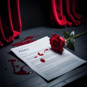 A rose is strewn across the stage a top a letter, a love letter,...
