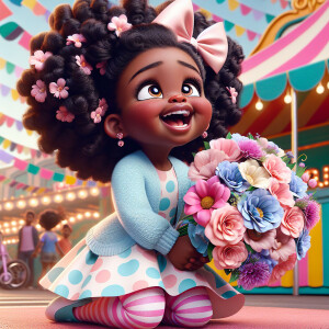 A charming, joyful African American 6-year-old girl cartoon char...