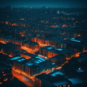 night city light blue dark warm orange